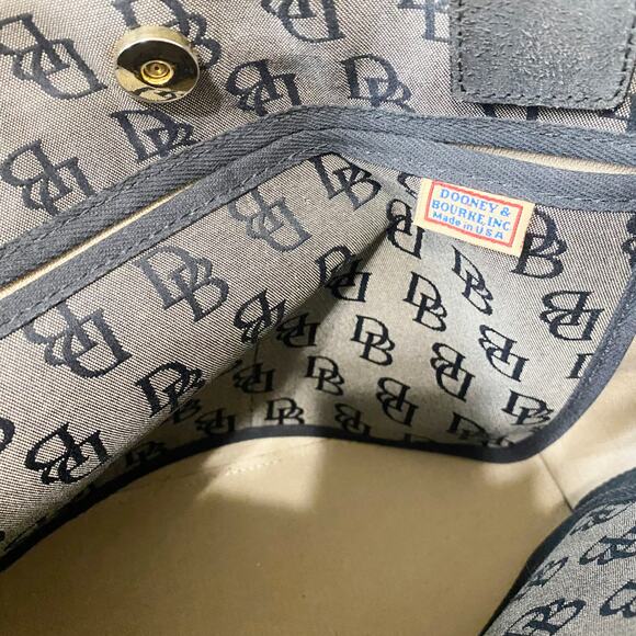 Vintage Dooney & Bourke Black Monogram Canvas Tote Bag with Leather Handles - Picture 7 of 8